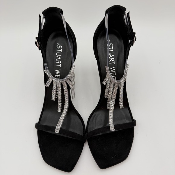 Stuart Weitzman Nudistcurve Superglam Heels Black Women Size 7.5B Crystal Fringe - Picture 4 of 8